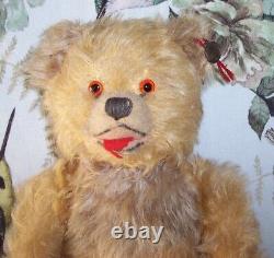 Vintage Schwika Mohair Teddy Bear Austria c1950's Open Mouth Zotty with Ear Tag