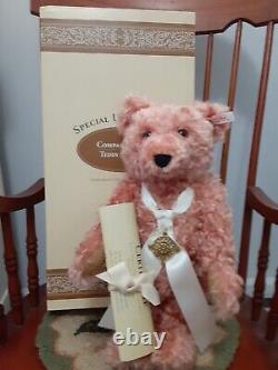 Vintage Steiff 1995 Pink Mohair Compass Rose Teddy Bear with IDs and Box