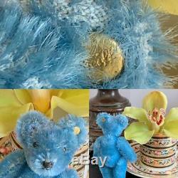 Vintage Steiff HTF 3.5 Blue Mohair Teddy Bear - Button in Ear- Free Shipping