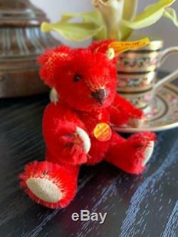 Vintage Steiff HTF 3.5 Red Mohair Teddy Bear - Chest Tag- Free Shipping