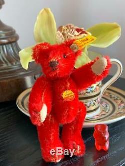 Vintage Steiff HTF 3.5 Red Mohair Teddy Bear - Chest Tag- Free Shipping
