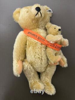 Vintage Steiff Mama Bear and Baby Teddy Original Box, COA, Mohair Jointed Limbs