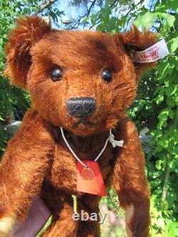 Vintage Steiff Teddy B Fao Schwarz Bear Chocolate Mohair Ear Button White Tag