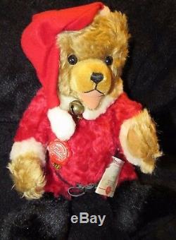Vintage Teddy Bear Hermann 15 Rare Red Mohair Christmas Santa W Tags German Toy