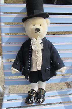 Vintage White Mohair Teddy Bear Artist Gary Nett Colonial Uniform Top Hat 22