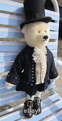 Vintage White Mohair Teddy Bear Artist Gary Nett Colonial Uniform Top Hat 22