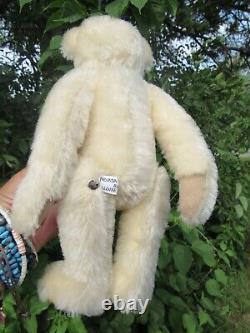 Vintage White Mohair Teddy Bear Doll Artist Nevada Co Silver Tag Button 11 Nice
