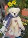 Vintage White Mohair Teddy Bear Doll W Blue Scarf Artist Deb Smith Heart Tag 10