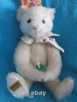 Vintage White Mohair Teddy Bear Merrythought England Blue Eyes Diana Rare Tag 15