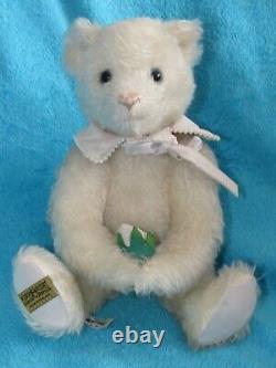 Vintage White Mohair Teddy Bear Merrythought England Blue Eyes Diana Rare Tag 15