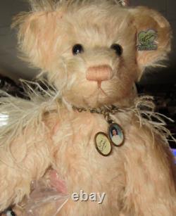 Vtg White Mohair Teddy Bear Ostrich Feather Angel Wings Doll Artist Annettef 17