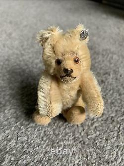WOW- RARE VTG Miniature 3.5 Steiff Mohair Teddy Baby Bear WithButton & Gift Box