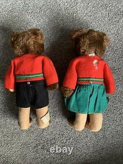 WOW- Steiff TEDDYLI Girl & Boy BEAR Set Lot Of 2 With Buttons And US Zone Tags