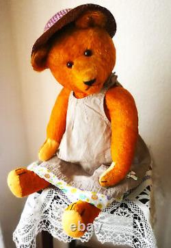 Wonderful 22 German mohair humpback Petz Teddy rare orange color 1920's