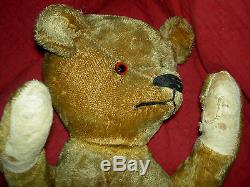 Wonderful large antique, 24 IDEAL, golden mohair, straw-filled j'td. Teddy bear